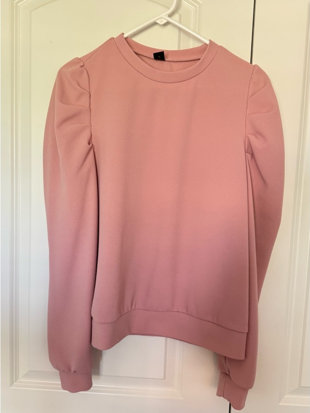 SHEIN Rose Pink Puff Sleeve Crewneck Sweatshirt